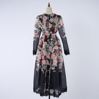 Women Printed Long Sleeved Summer And Autumn Vacation Dress by Ragazza