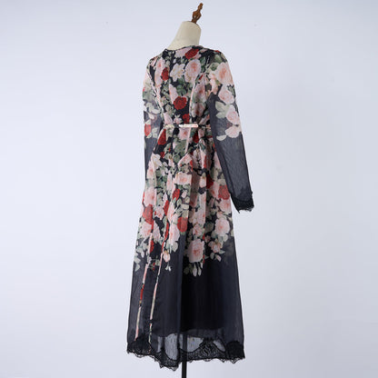 Women Printed Long Sleeved Summer And Autumn Vacation Dress by Ragazza