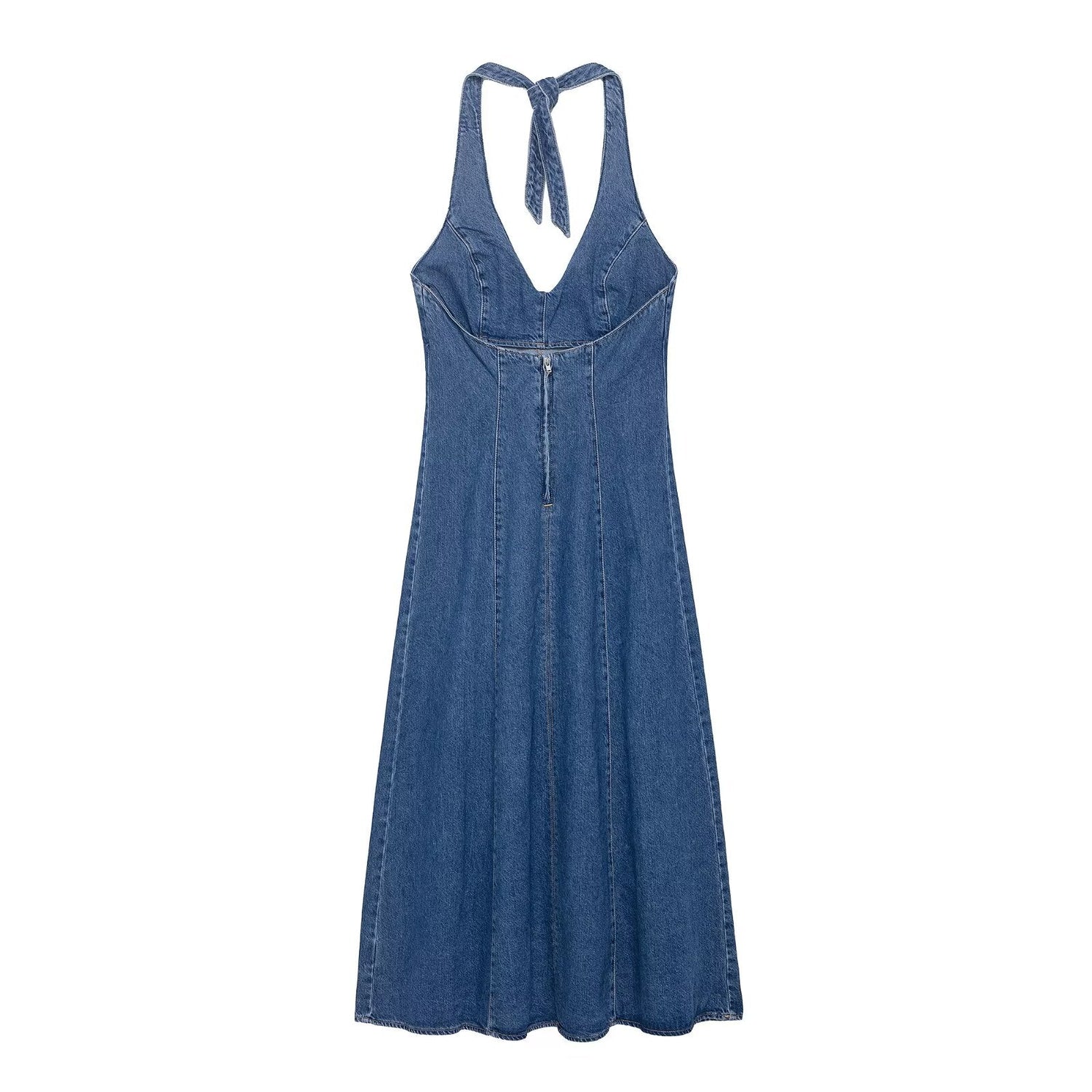 Women Clothing Autumn Halter V Neck Denim Dress by Ragazza