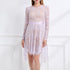 Women Lace Patchwork Pleated Waist Round Neck Long Sleeve Dress With A Shorter Front And Longer Back Design by Ragazza