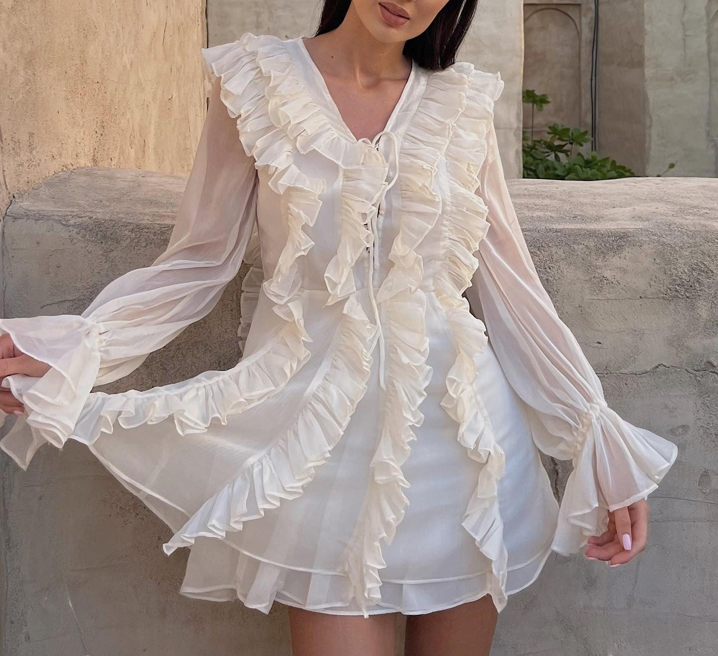 Elegant Women Clothing V neck Chiffon Multi Layer Ruffled Dress by Ragazza