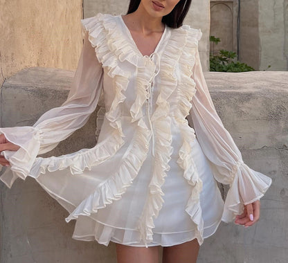 Elegant Women Clothing V neck Chiffon Multi Layer Ruffled Dress by Ragazza