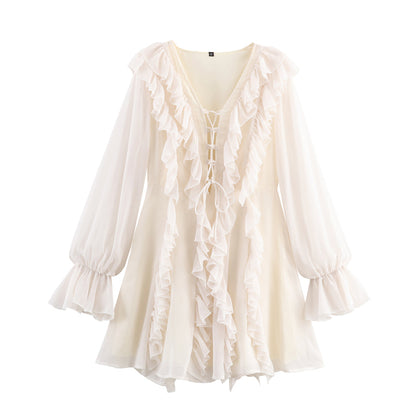 Elegant Women Clothing V neck Chiffon Multi Layer Ruffled Dress by Ragazza