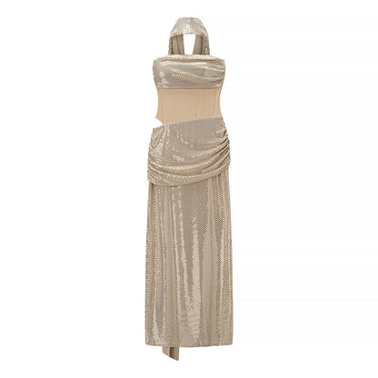 Autumn Entry Lux Sequined Ribbon Sleeveless Tube Top Cocktail Dress by Ragazza