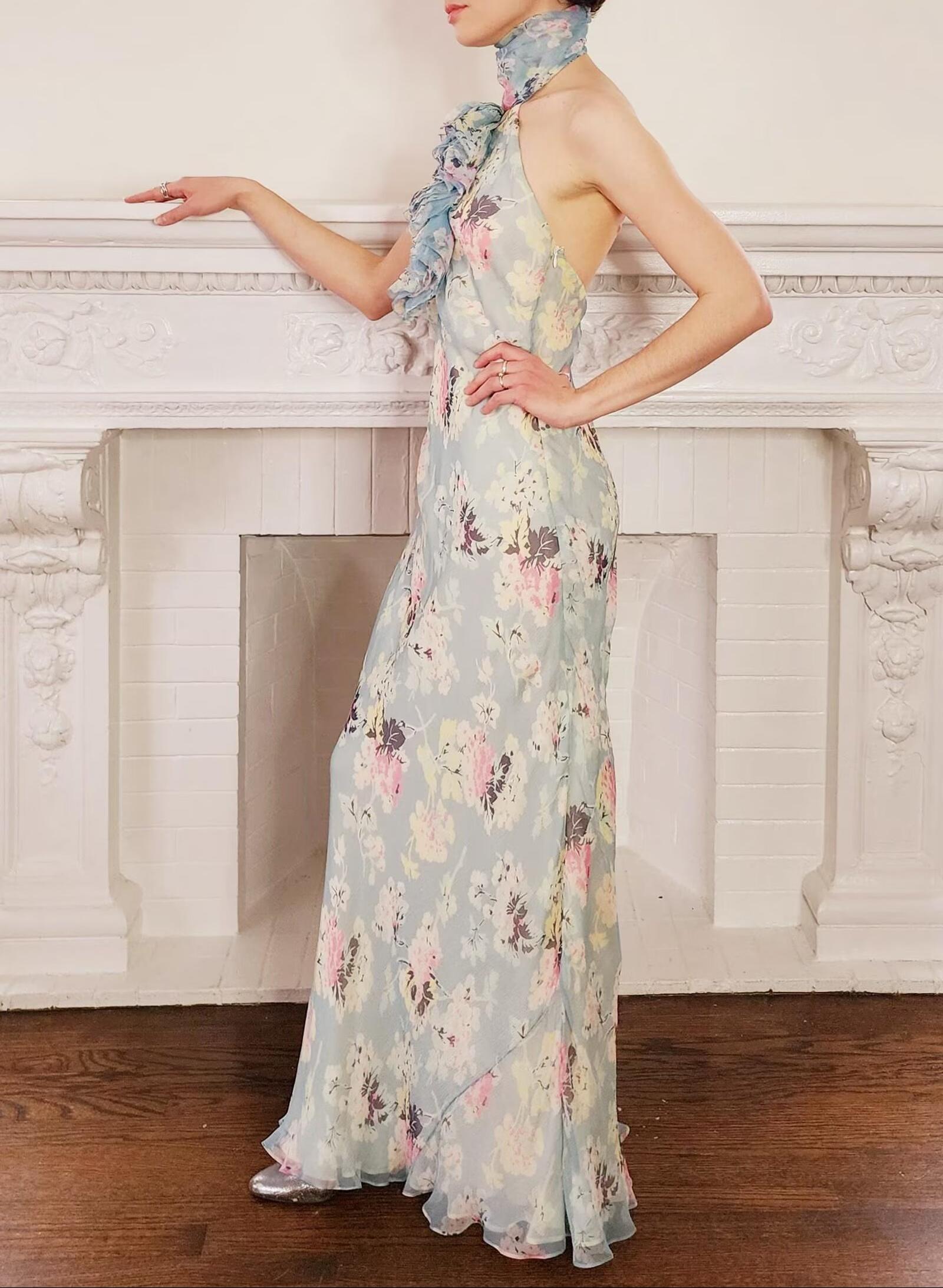 Women Clothing Autumn Socialite Artistic Printed Backless Design Halter Dress by Ragazza