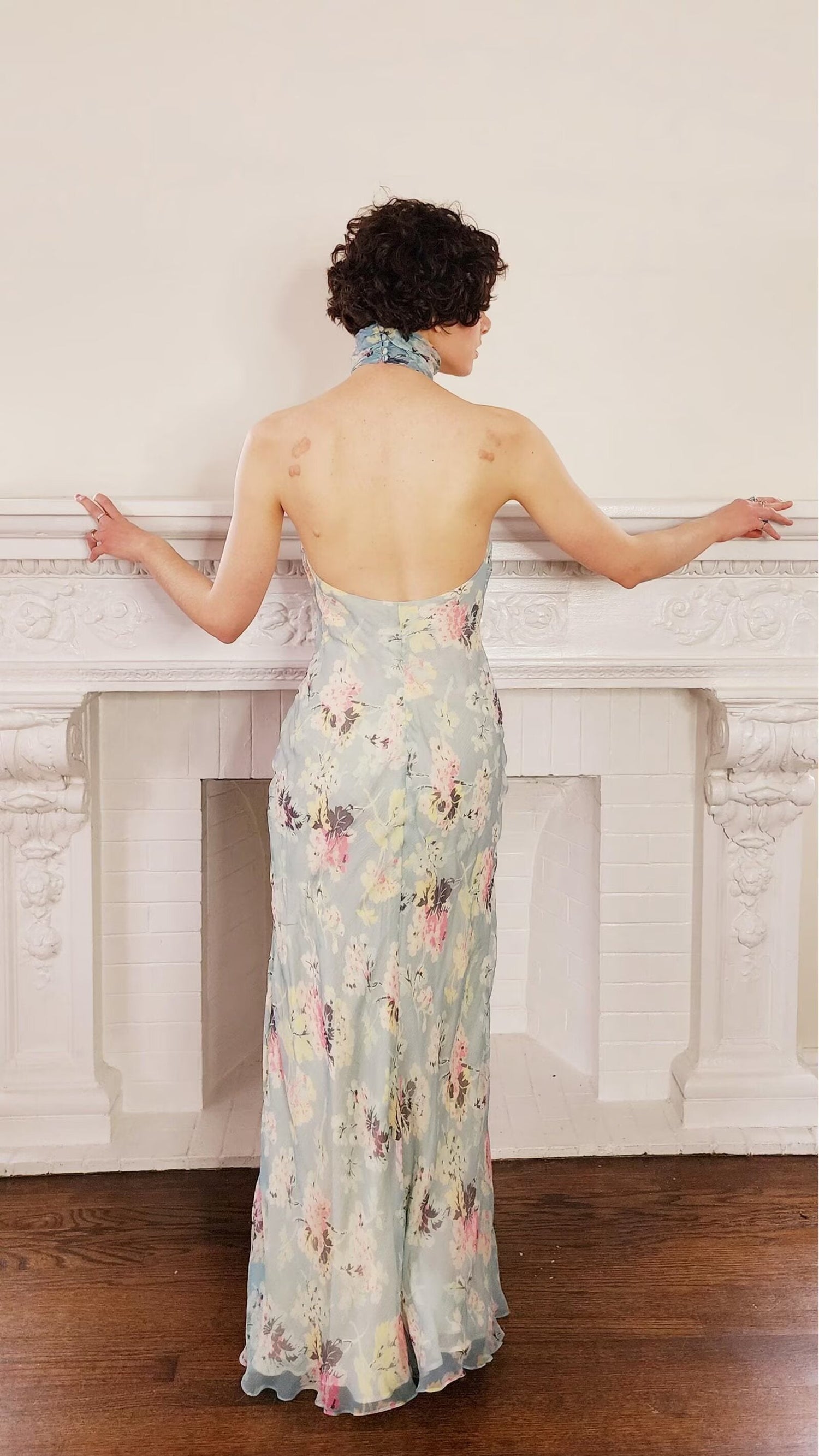 Women Clothing Autumn Socialite Artistic Printed Backless Design Halter Dress by Ragazza