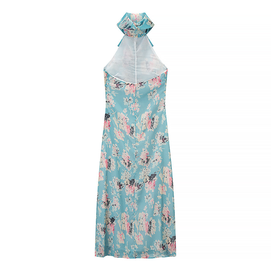 Women Clothing Autumn Socialite Artistic Printed Backless Design Halter Dress by Ragazza