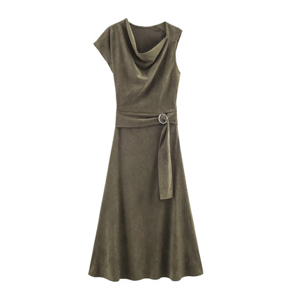 Women Clothing at Suede Effect Asymmetric Dress by Ragazza
