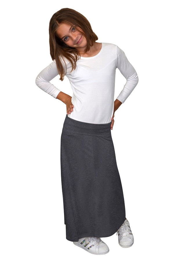 Girls Sleek A-Line Maxi Skirt with Adjustable Waist by Kosher Casual USA