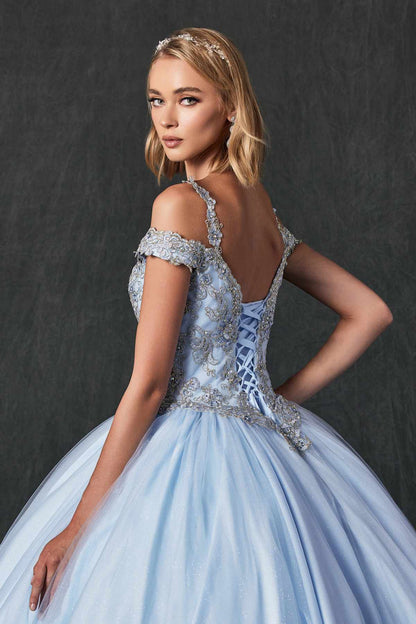 Juliet 1430 Dress Quinceanera Ball Gown Embroidered Applique Glitter Tulle by DiscountDressShop