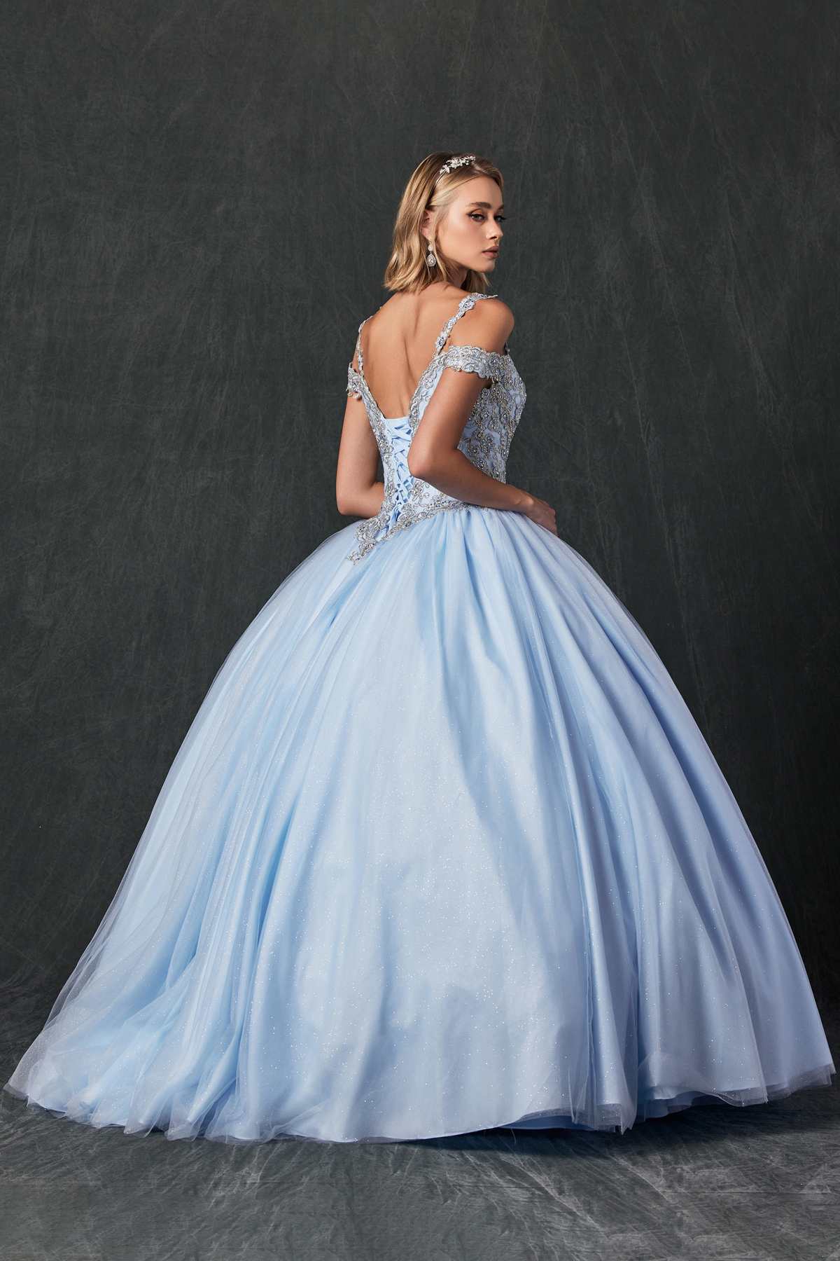 Juliet 1430 Dress Quinceanera Ball Gown Embroidered Applique Glitter Tulle by DiscountDressShop