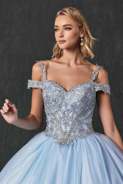 Juliet 1430 Dress Quinceanera Ball Gown Embroidered Applique Glitter Tulle by DiscountDressShop
