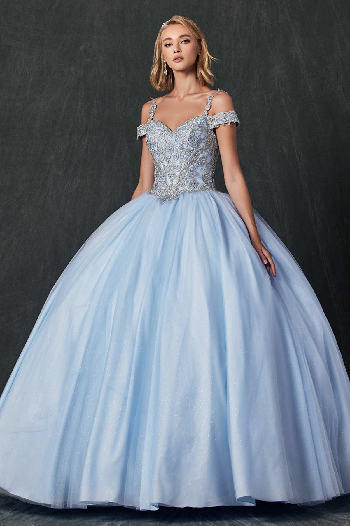 Juliet 1430 Dress Quinceanera Ball Gown Embroidered Applique Glitter Tulle by DiscountDressShop