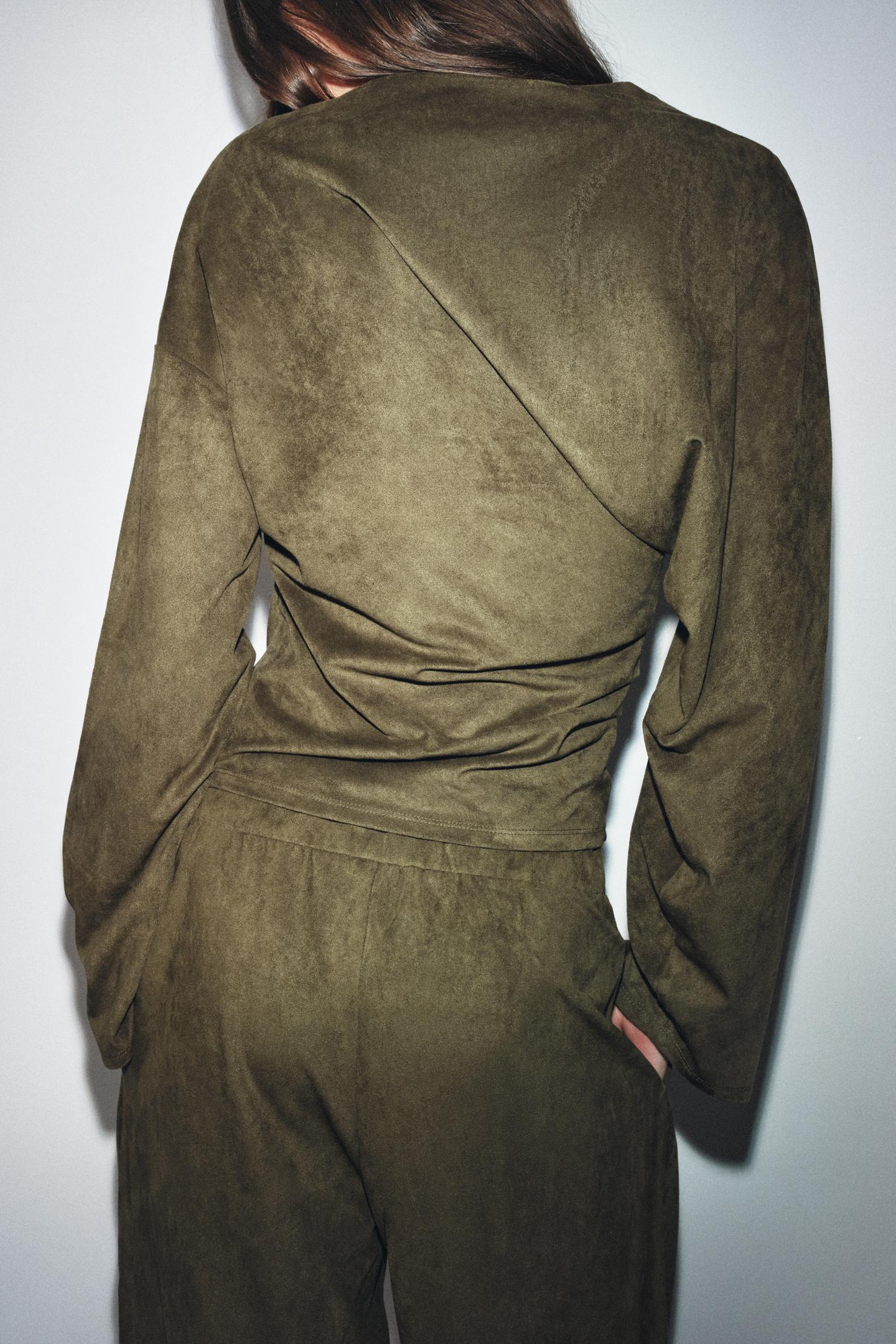 Women Clothing Waist Pleated Suede T shirt Top Belt Pants Suit Women by Ragazza