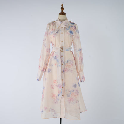 Women Autumn Silk And Cotton Floral Pattern Workwear Style Blouse Style Dress by Ragazza