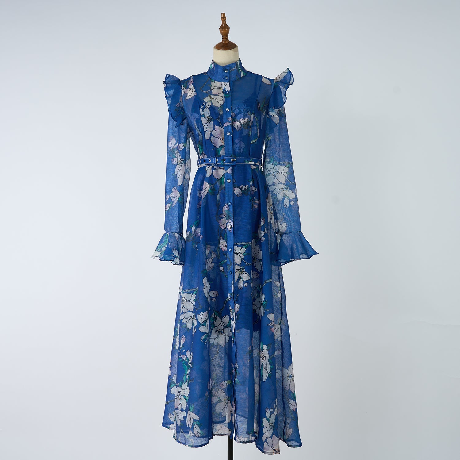 Women Retro And Sophisticated Lady Flared Sleeve French Style Gentle High End Unique And Stylish Belted Lace Printed Dress by Ragazza
