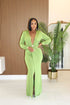 Women Deep V Plunge Long Sleeve Waist Sheath Sexy Split Solid Color Autumn Winter Maxi Dress by Ragazza