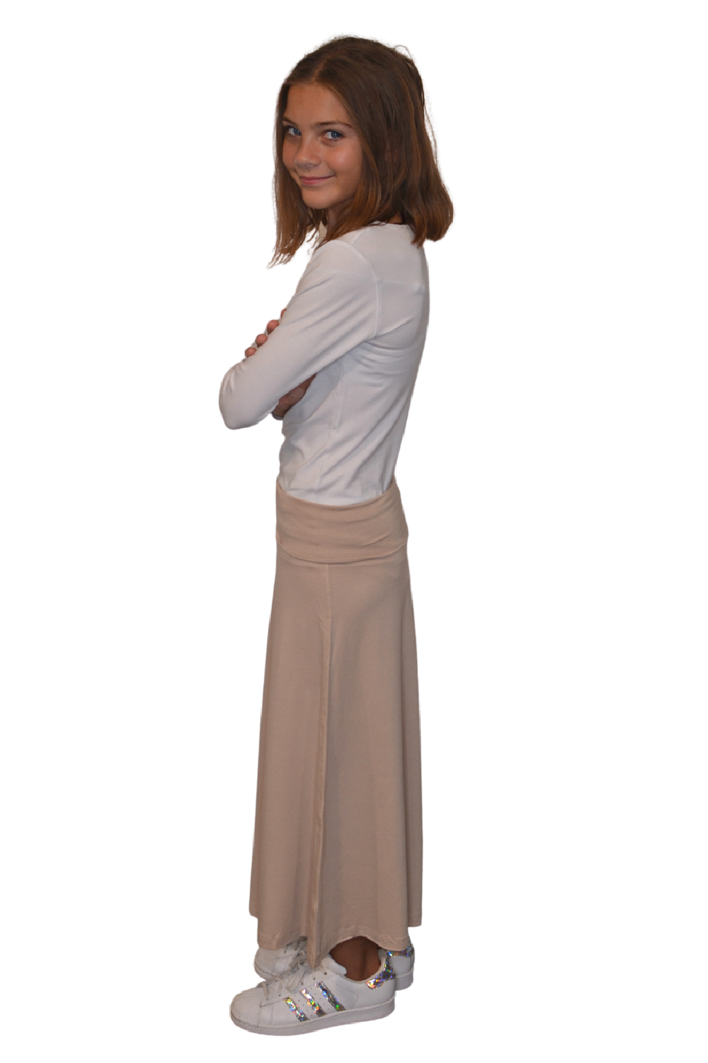 Girls Sleek A-Line Maxi Skirt with Adjustable Waist by Kosher Casual USA