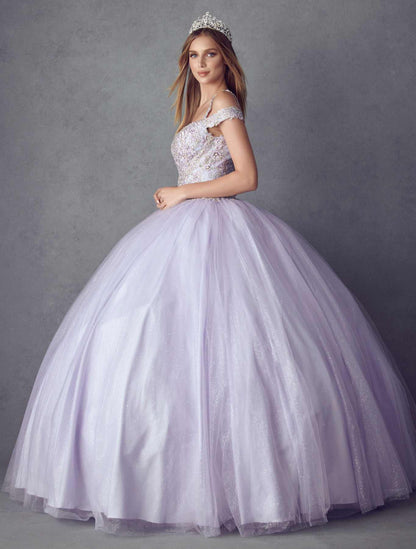 Juliet 1430 Dress Quinceanera Ball Gown Embroidered Applique Glitter Tulle by DiscountDressShop