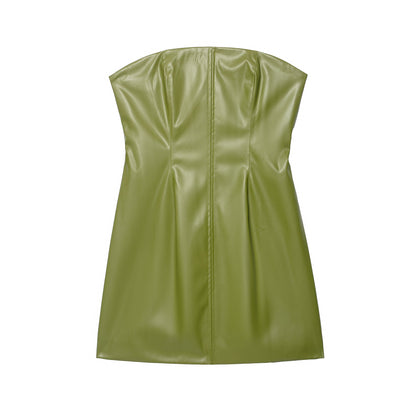 Women Clothing Fall Retro Street Sleeve Leather Dress by Ragazza