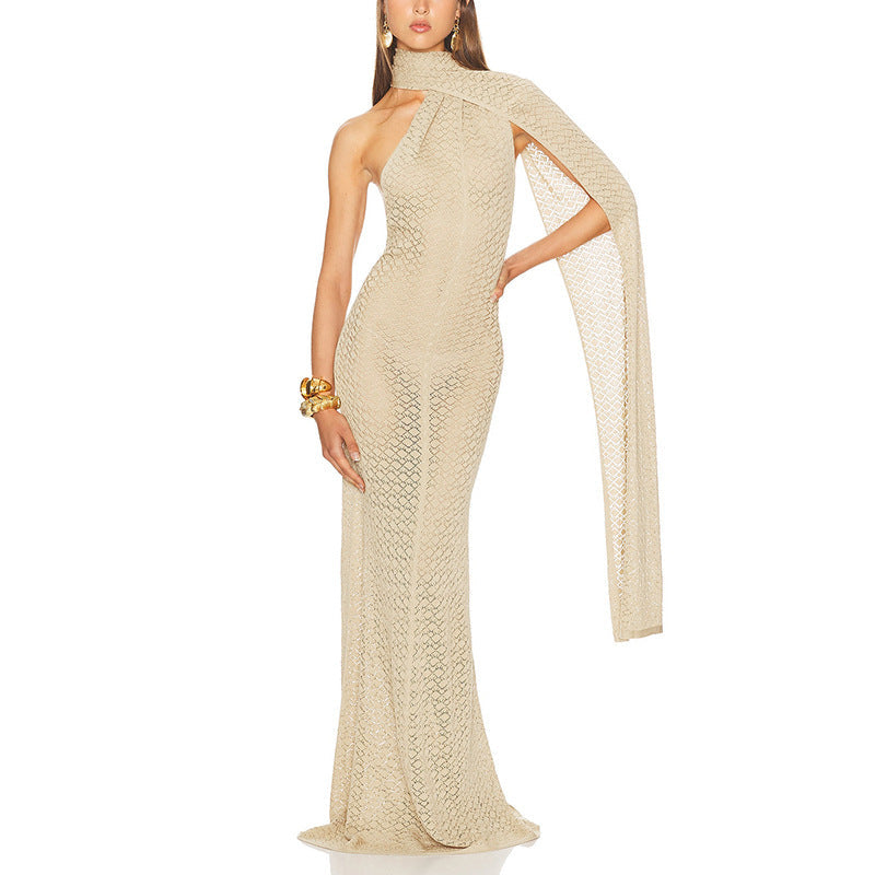 Sexy Dress High Grade Irregular Asymmetric Shawl Collar Hollow Out Cutout Slim Dress by Ragazza