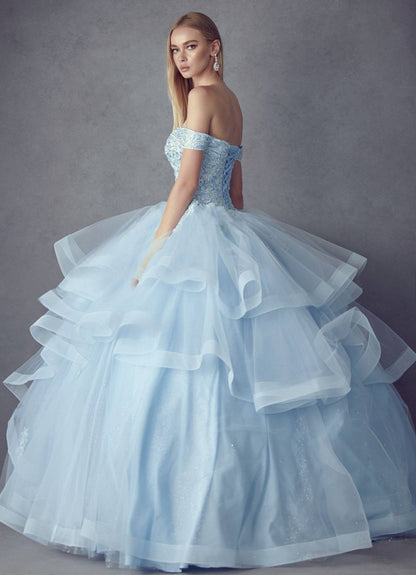 Juliet 1432 Dress Quinceanera Ball Gown Metallic Embroidery Glitter Tulle by DiscountDressShop