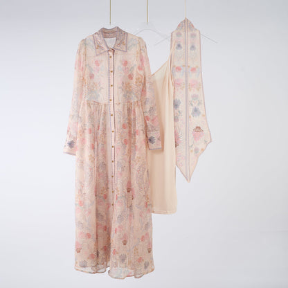 Women Spring Autumn Two Piece Set Printed Single Breasted Maxi Dress by Ragazza