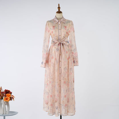 Women Spring Autumn Two Piece Set Printed Single Breasted Maxi Dress by Ragazza