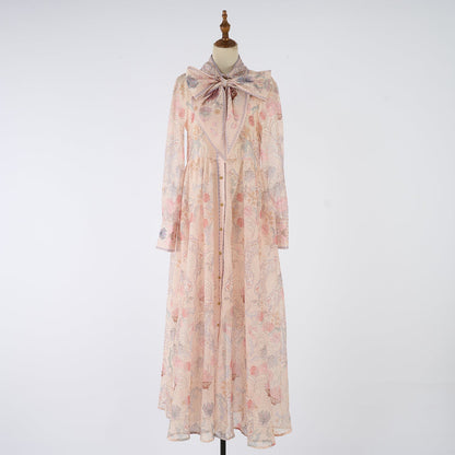 Women Spring Autumn Two Piece Set Printed Single Breasted Maxi Dress by Ragazza