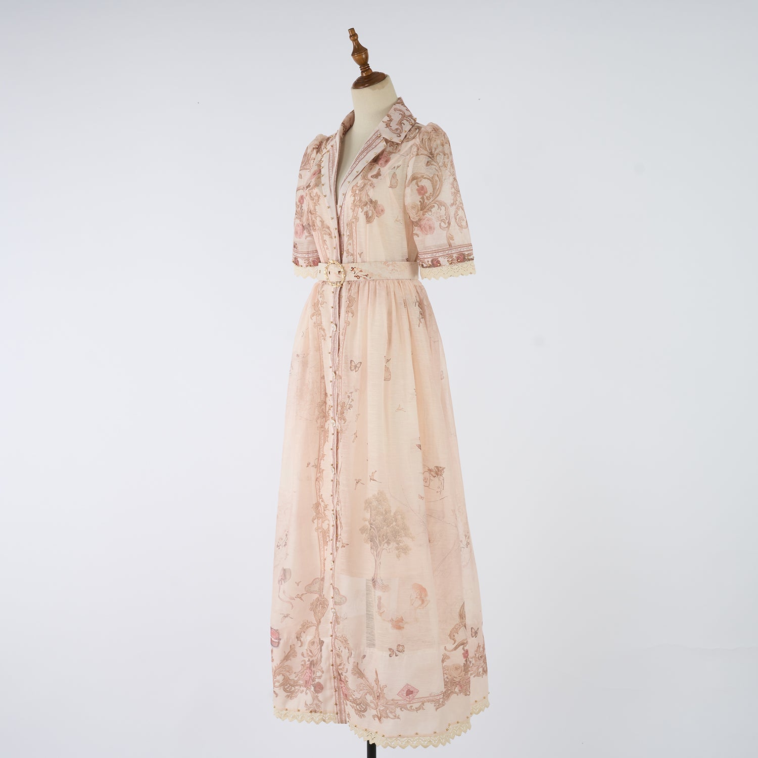 Women Summer Printed Buttons Stand Up Collar Maxi Dress by Ragazza