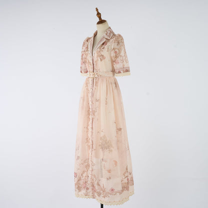 Women Summer Printed Buttons Stand Up Collar Maxi Dress by Ragazza