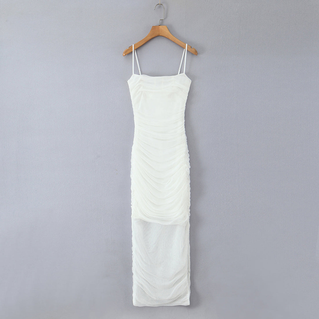 Sexy Stretch Mesh Ruched Maxi Dress Dress Tight Waist Slim Fit Sheath Cami Dress by Ragazza