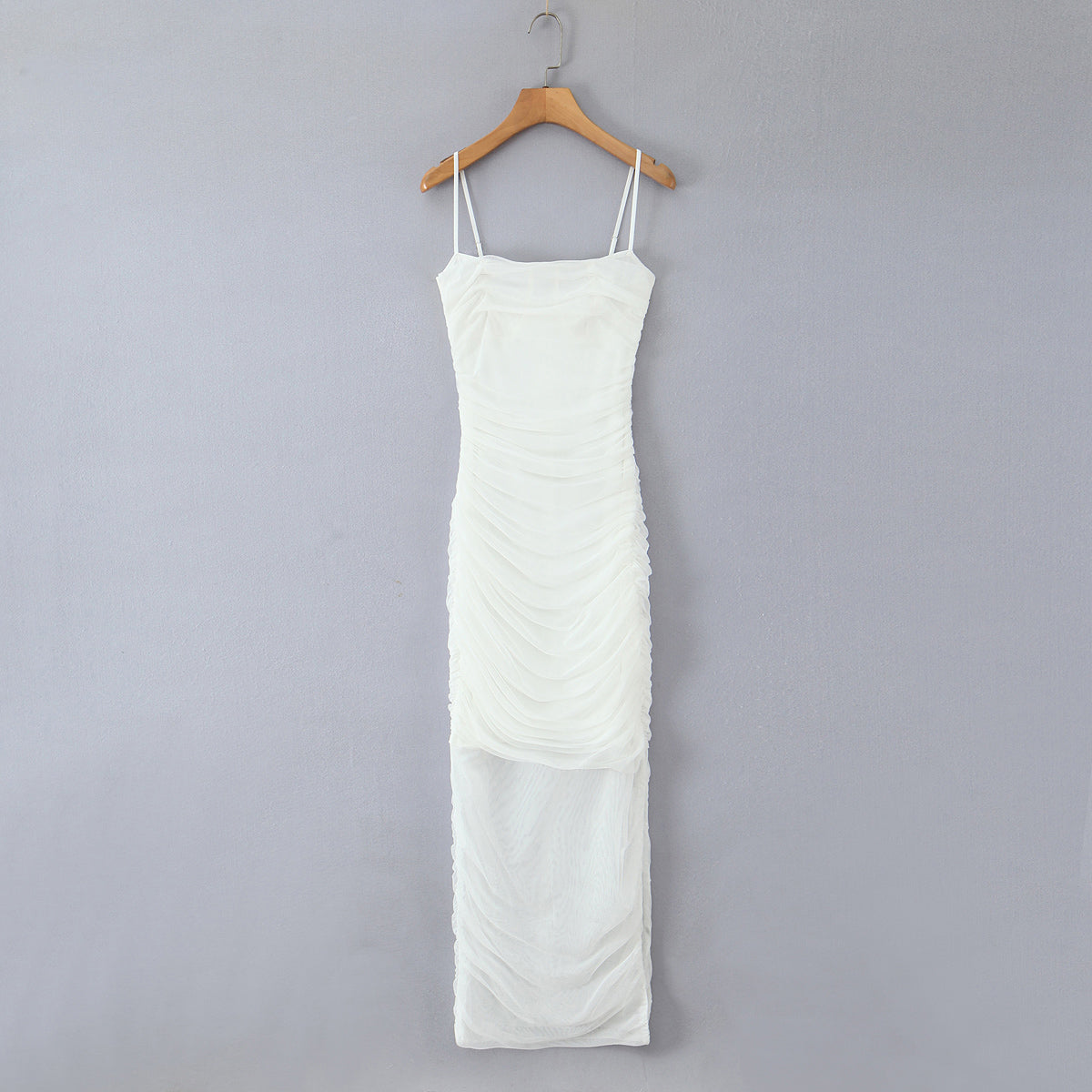 Sexy Stretch Mesh Ruched Maxi Dress Dress Tight Waist Slim Fit Sheath Cami Dress by Ragazza