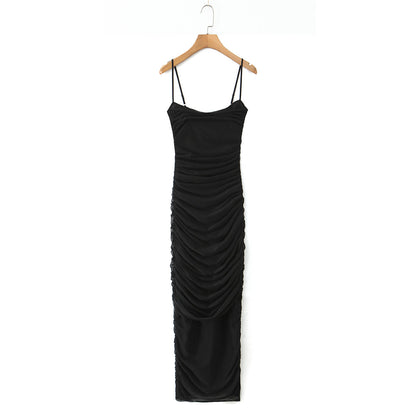 Sexy Stretch Mesh Ruched Maxi Dress Dress Tight Waist Slim Fit Sheath Cami Dress by Ragazza