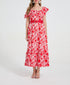Women Asymmetrical Design Off The Shoulder Spaghetti Strap Ruffled Waist Cinching Figure-Flattering Long Dress With A Wide Flared Hem by Ragazza