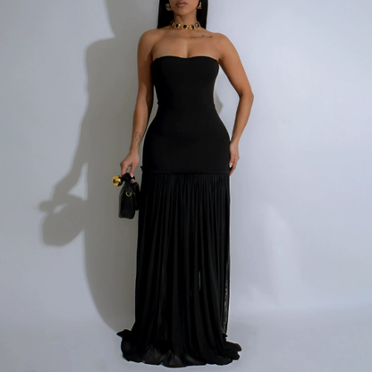 Women Clothing Sexy Backless Dress Mesh Stitching Solid Color Tube Top Dress by Ragazza