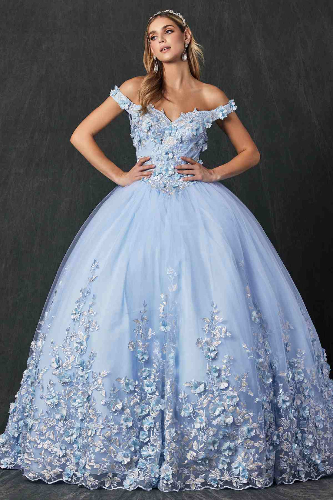 Juliet 1434 Dress Quinceanera Ball Gown 3D Floral Embroidered by DiscountDressShop