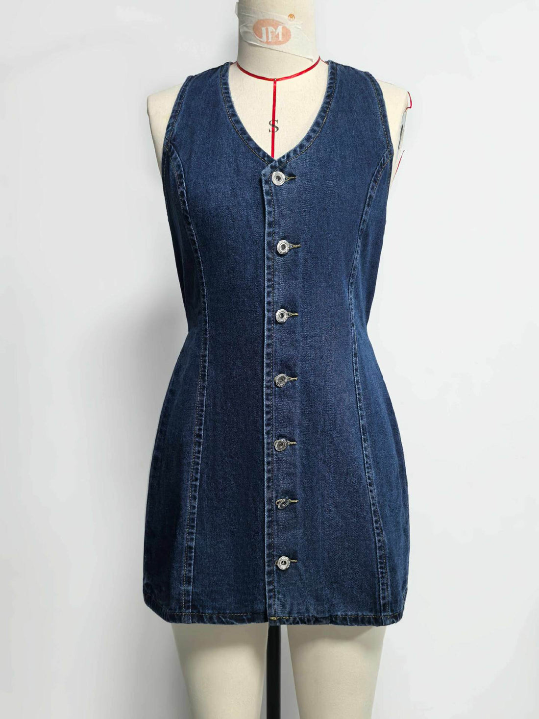 Autumn Button Placket Lace up Back Waist Denim Dress Retro Dress Women by Ragazza