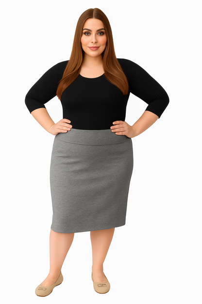 Plus Size Modest Stretch Knee Length Pencil Skirt in Cotton Spandex