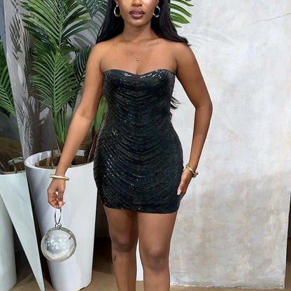 Women Clothing Sexy Tube Top Hip Sequined Tight Dress by Ragazza