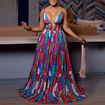 Women Wear Sexy Strap Backless Print Color Dress by Ragazza