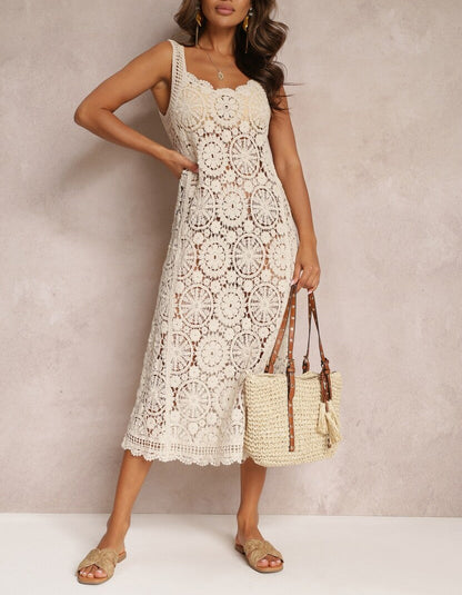 Women Check Patterned Hand Woven Open Length Strapless Dress by Ragazza
