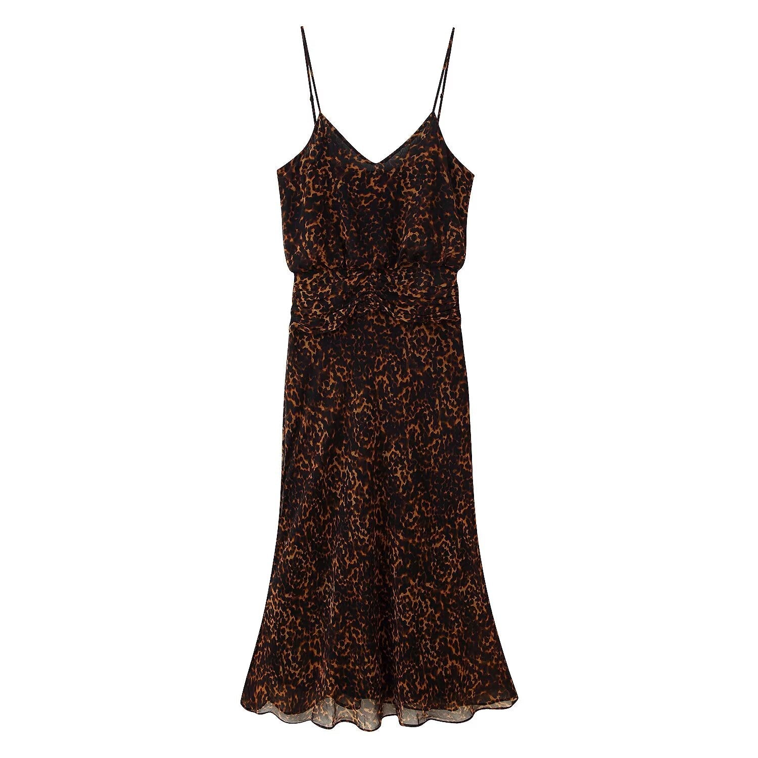 Women Clothing Autumn Lightly Mature Animal Print Midi Strap Dress by Ragazza