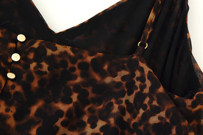 Women Clothing Autumn Lightly Mature Animal Print Midi Strap Dress by Ragazza