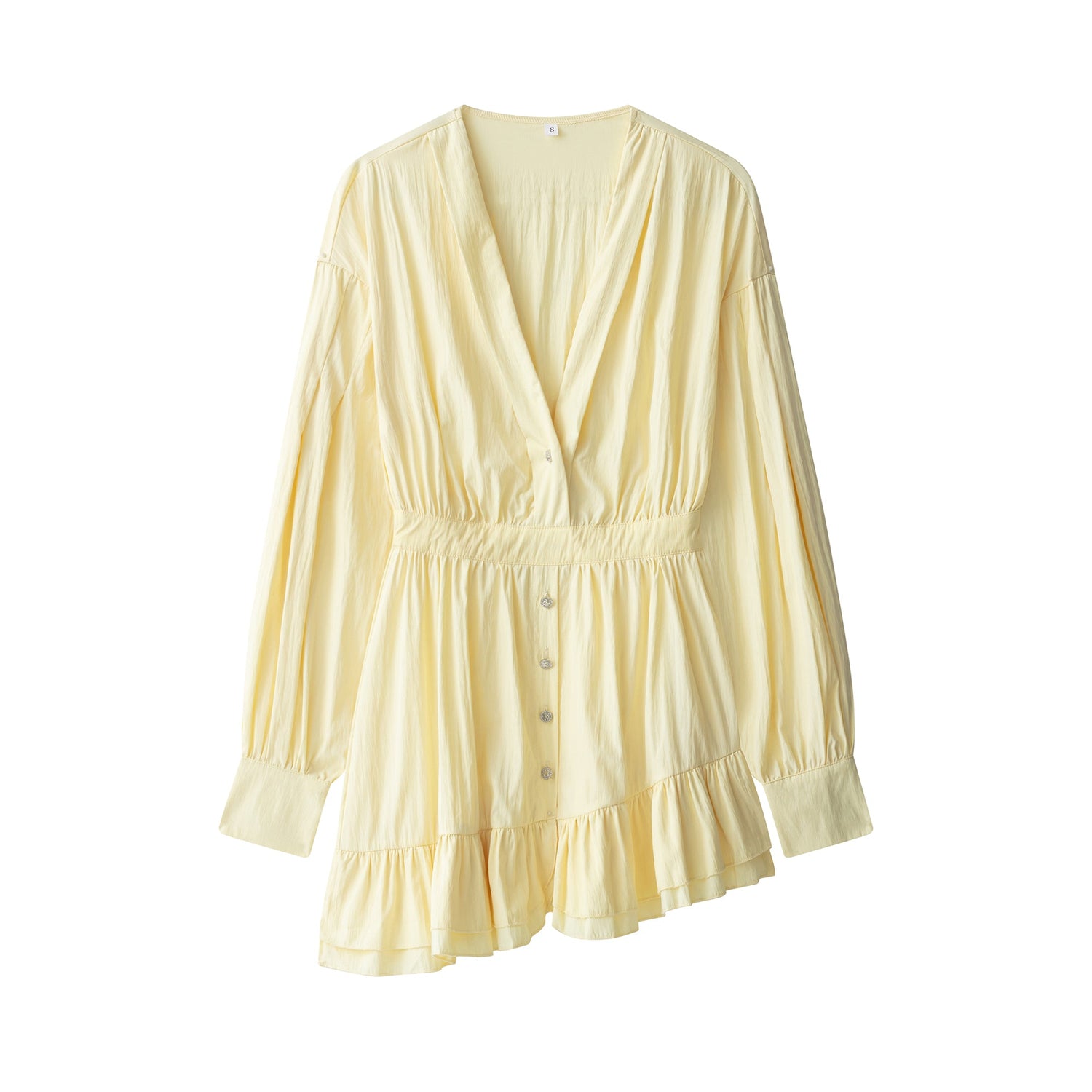 Women Clothing at Quality Collared Button Long Sleeve Lotus Leaf Dress by Ragazza