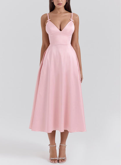 V neck Sexy Design Maxi Dress Court Dopamine Wear Strap Dress for Women by Ragazza