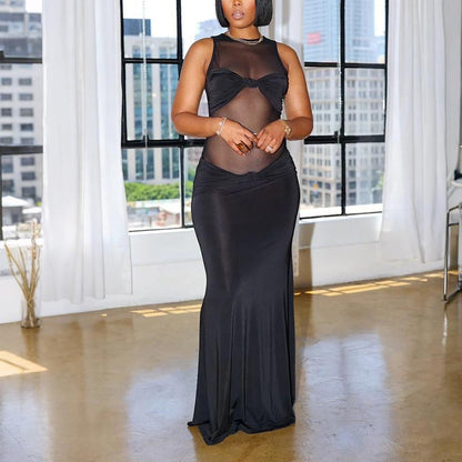 Mesh Stitching Polyester Light Sexy See through Dress Hip Wrapped Dress by Ragazza