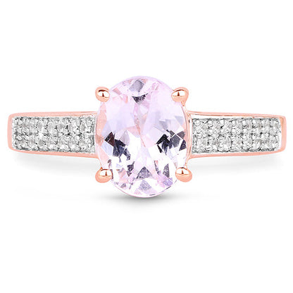 14K Rose Gold Plated 2.91 Carat Genuine Kunzite and White Zircon .925 Sterling Silver Ring by Bids.com