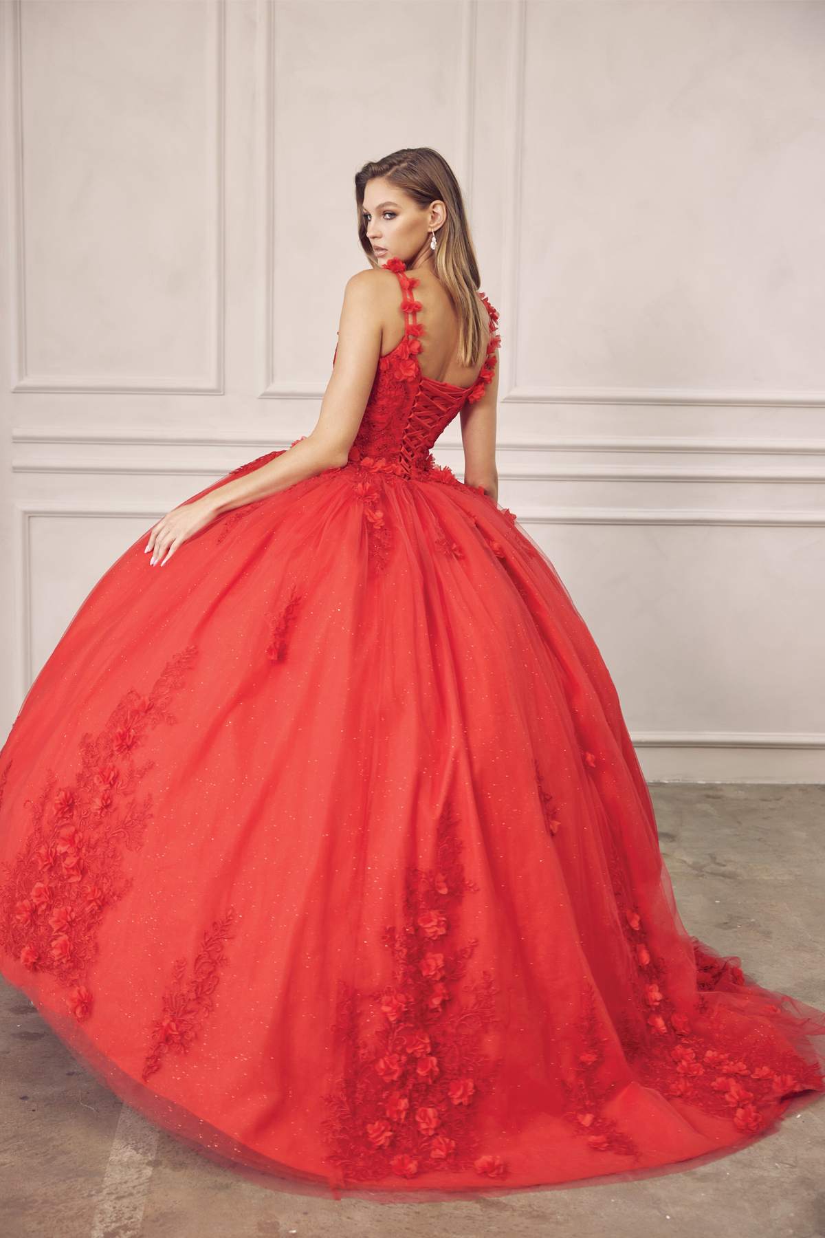 Juliet 1437 Floral Applique Quinceanera Ball Gown With 3D Flowers by DiscountDressShop