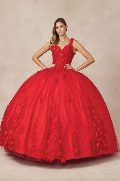 Juliet 1437 Floral Applique Quinceanera Ball Gown With 3D Flowers by DiscountDressShop